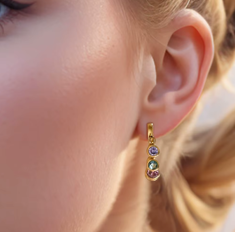 Elegance Zirk Earrings - Gold Rainbow
