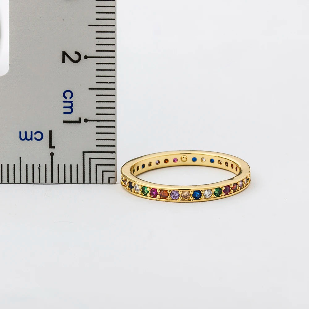 AIBEF Classic Simple Color Ring AAA Rainbow Mini Crystal Wedding Rings For Bridal Christmas Gift Women Jewelry Engagement Ring
