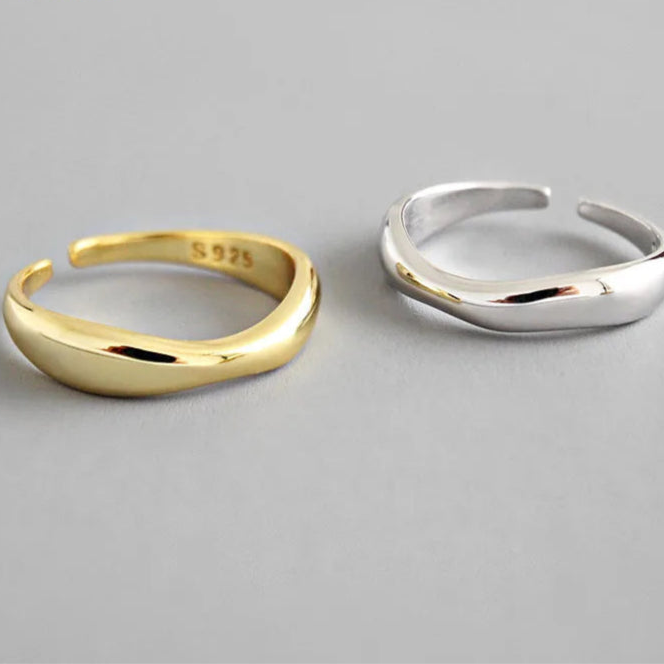XIYANIKE Silver Color Irregular Wave Rings Trendy Simple Geometric Handmade Jewelry for Women Couple Size 17mm Adjustable