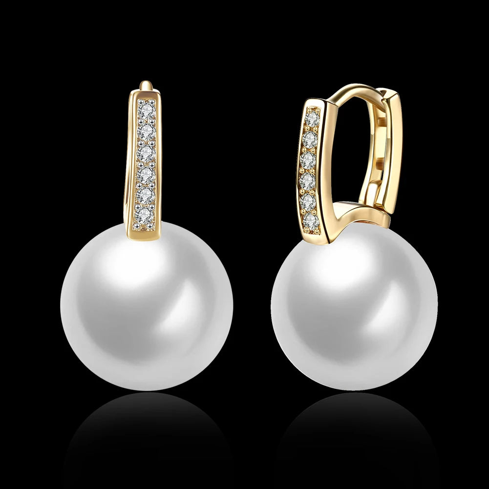 Sterling Silver Jewelry Earrings 925 Sterling Silver Crystal Pearl Hoop Earrings Brincos Pendientes de plata