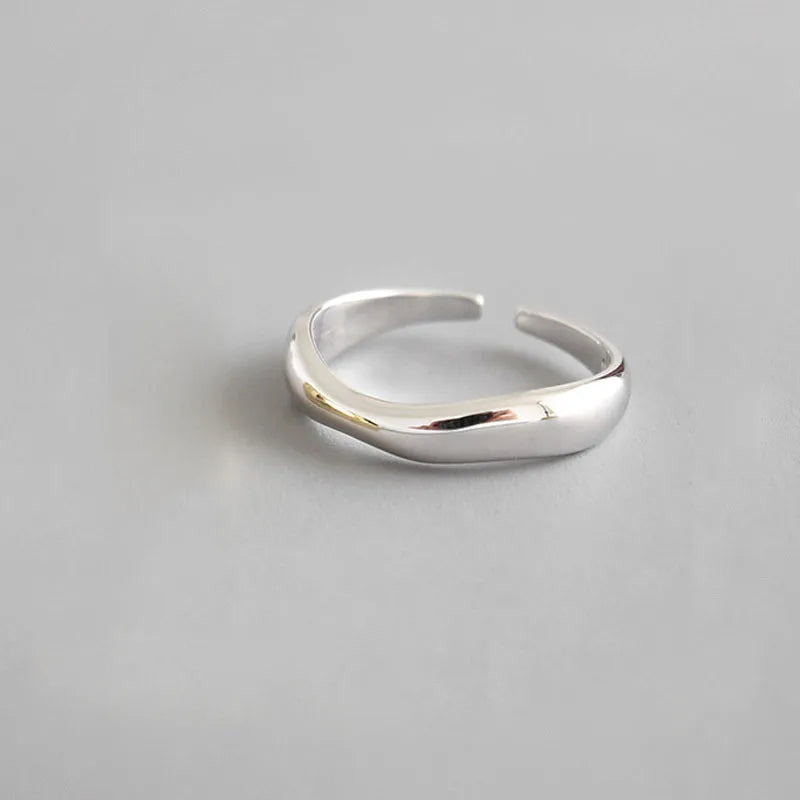 XIYANIKE Silver Color Irregular Wave Rings Trendy Simple Geometric Handmade Jewelry for Women Couple Size 17mm Adjustable