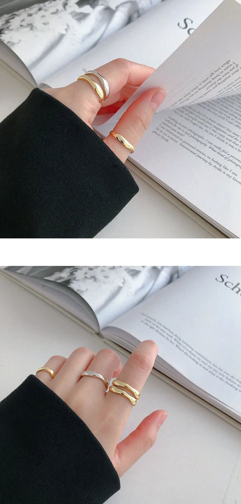 XIYANIKE Silver Color Irregular Wave Rings Trendy Simple Geometric Handmade Jewelry for Women Couple Size 17mm Adjustable