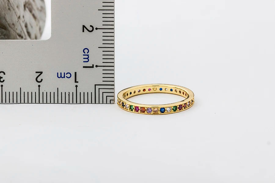 AIBEF Classic Simple Color Ring AAA Rainbow Mini Crystal Wedding Rings For Bridal Christmas Gift Women Jewelry Engagement Ring