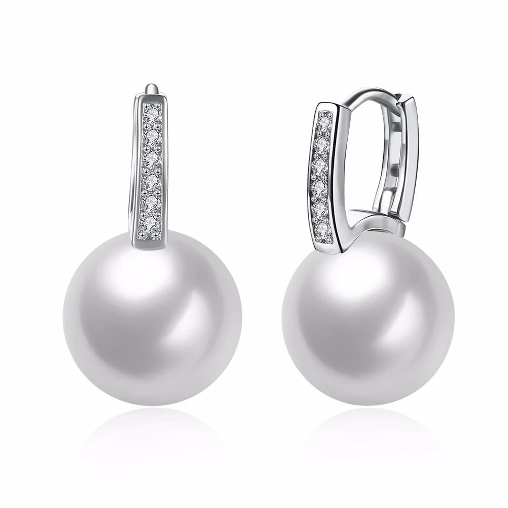 Sterling Silver Jewelry Earrings 925 Sterling Silver Crystal Pearl Hoop Earrings Brincos Pendientes de plata