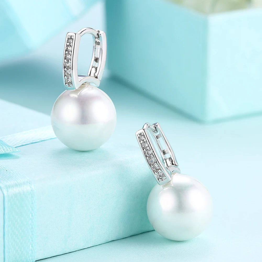 Sterling Silver Jewelry Earrings 925 Sterling Silver Crystal Pearl Hoop Earrings Brincos Pendientes de plata
