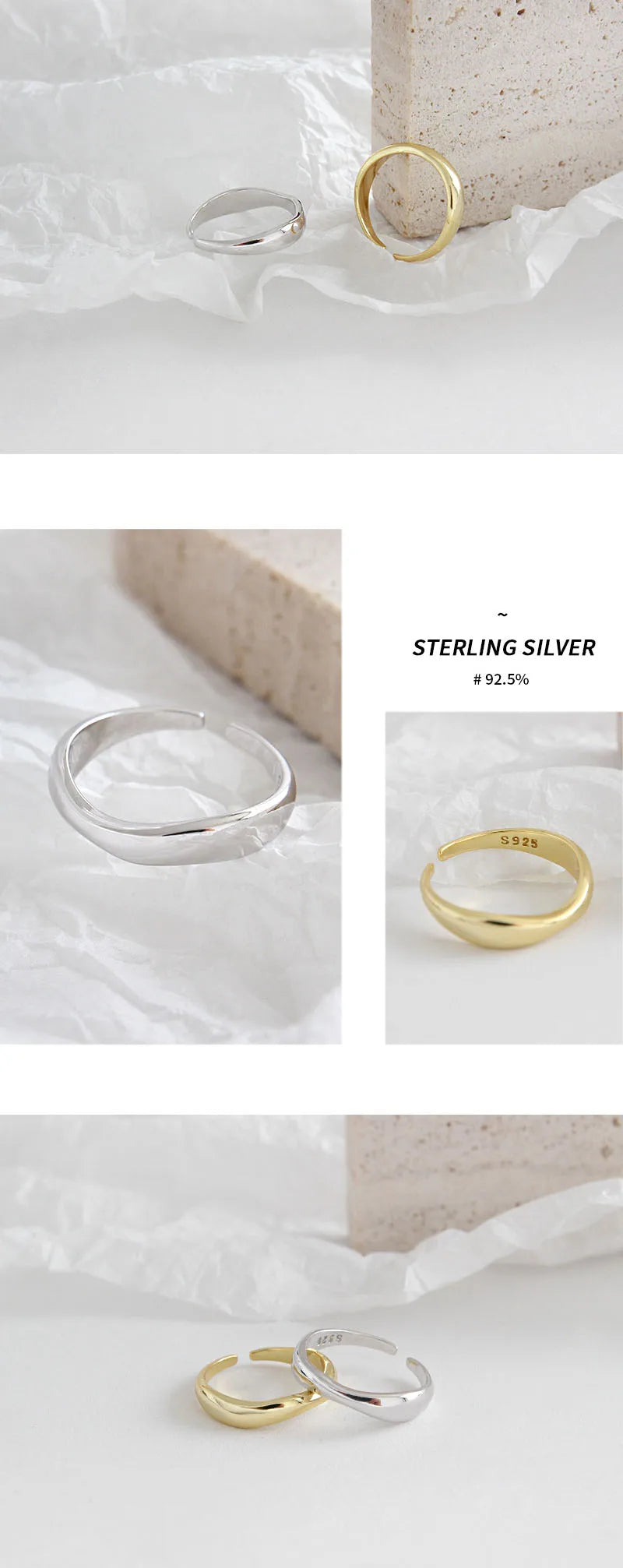 XIYANIKE Silver Color Irregular Wave Rings Trendy Simple Geometric Handmade Jewelry for Women Couple Size 17mm Adjustable