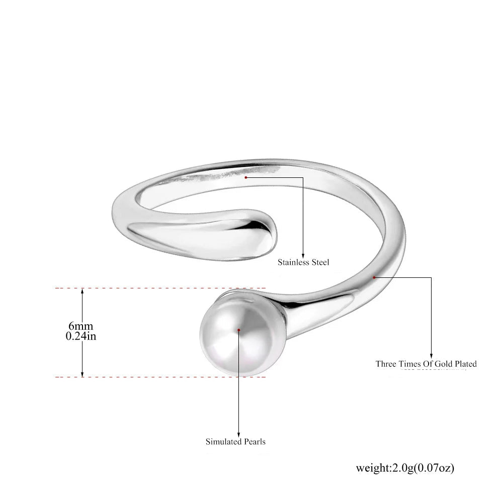 Lokaer Korean Style Imitation Pearls Open Rings for Women 18K PVD Plated Adjustable Stainless Steel Fashion Jewelry New R24078