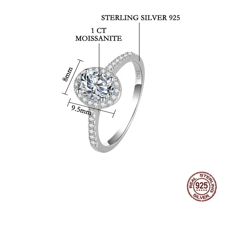 PERFANY 1/2CT Oval Cut Moissanite Ring for Women S925 Pure Silver Shiny Laboratory Certified Diamond Wedding Luxury Jewelry