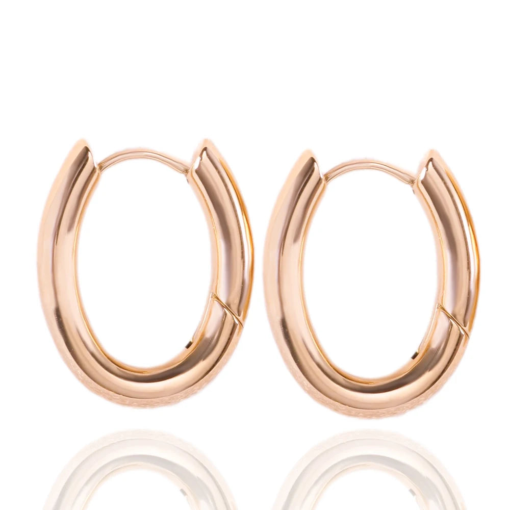 Rose Gold Waterproof Oval Hoop Earrings
