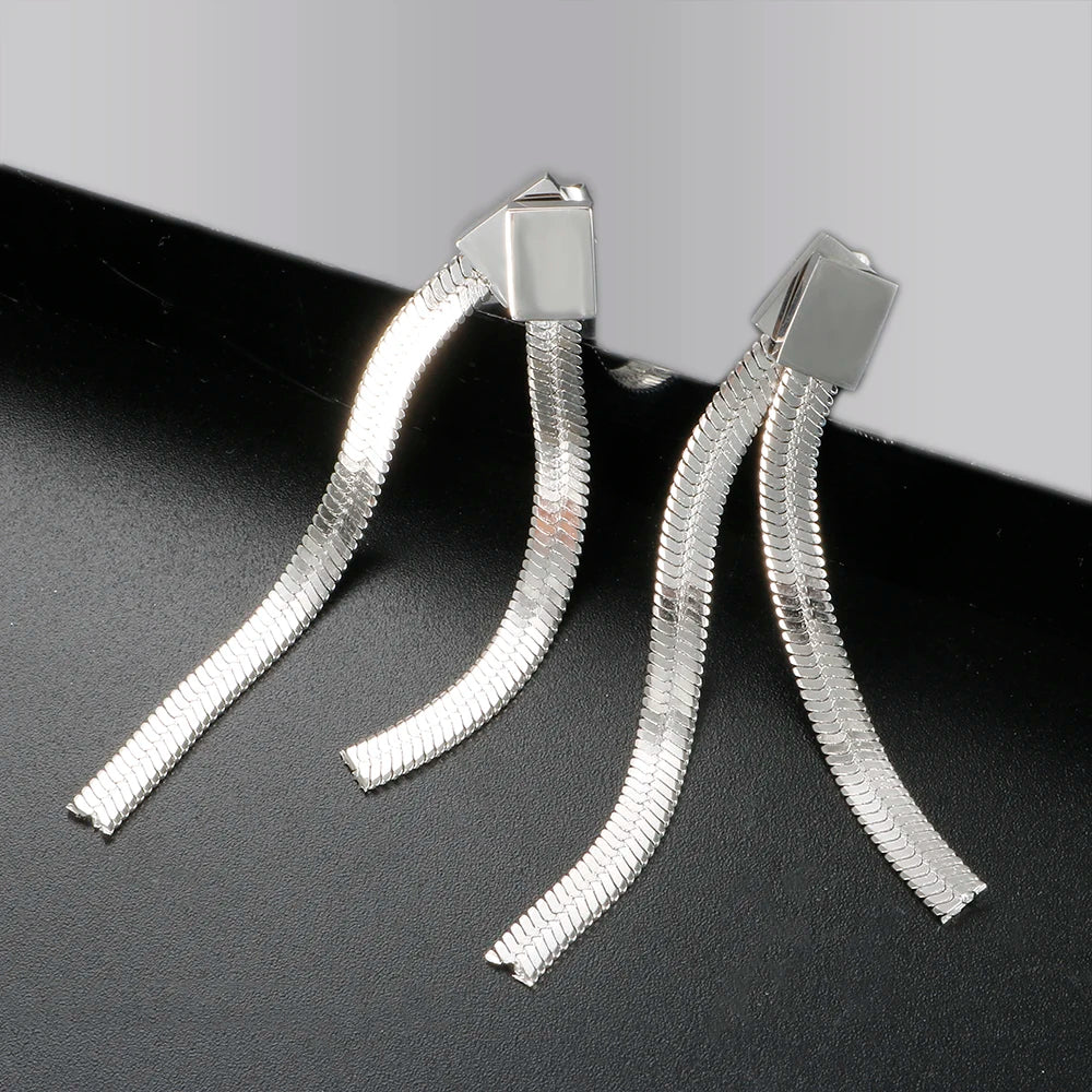 Silver Flow Chain Drops Earrings