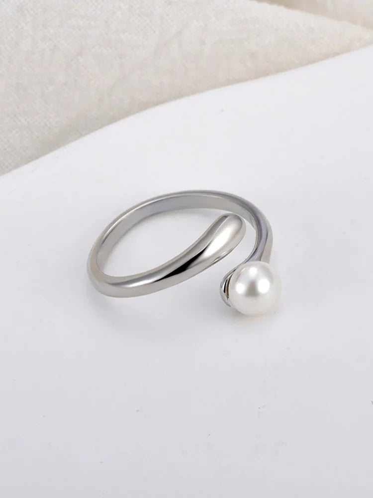 Lokaer Korean Style Imitation Pearls Open Rings for Women 18K PVD Plated Adjustable Stainless Steel Fashion Jewelry New R24078