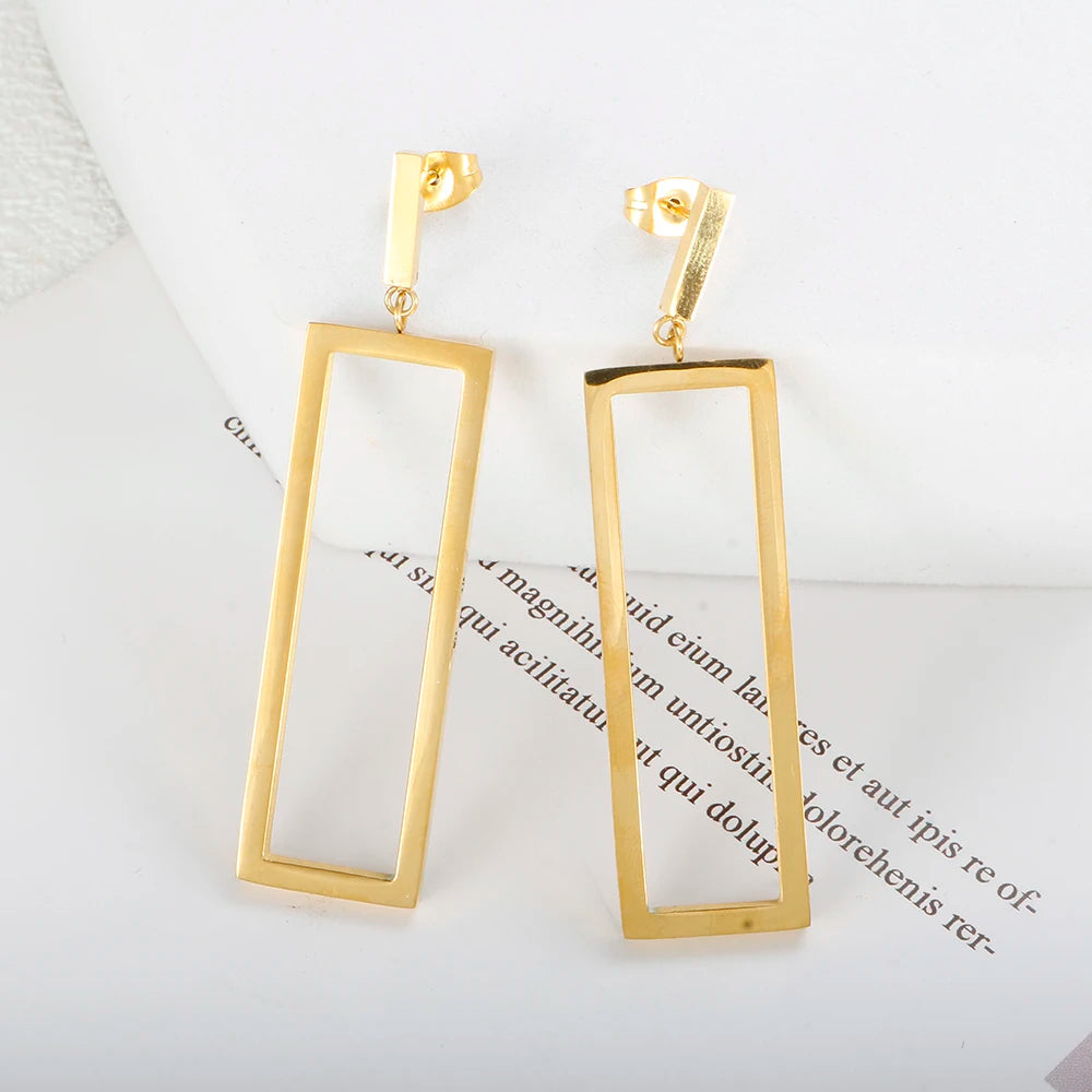 Golden Rectangle Drop Earrings