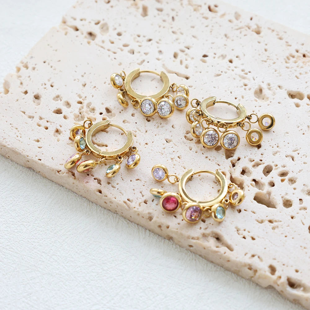 Elegance Zirk Earrings - Gold & Shinning Stones