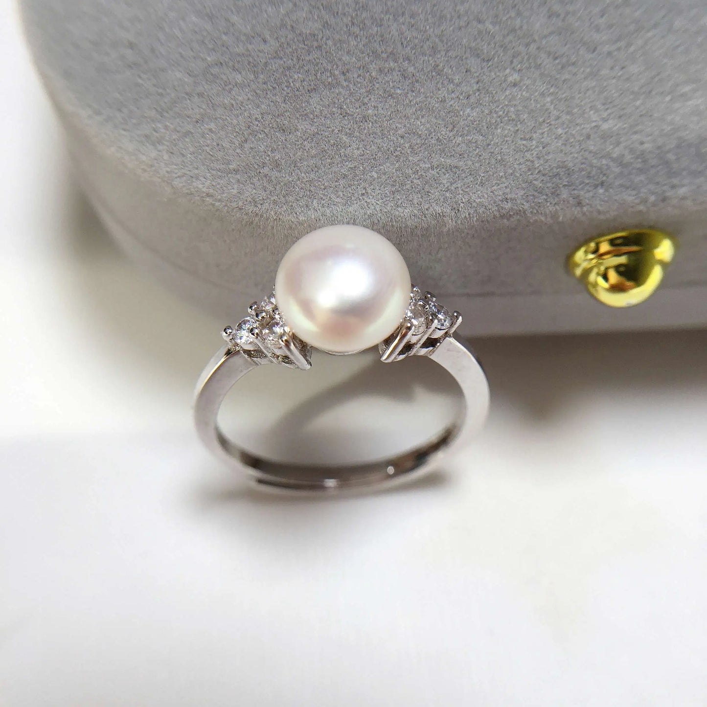 ZHBORUINI 2024 Simple Pearl Ring 100% Real Natural Pearl Gold Silver Color Women Jewelry Silver Clear Zircon Diamond Ring Gift