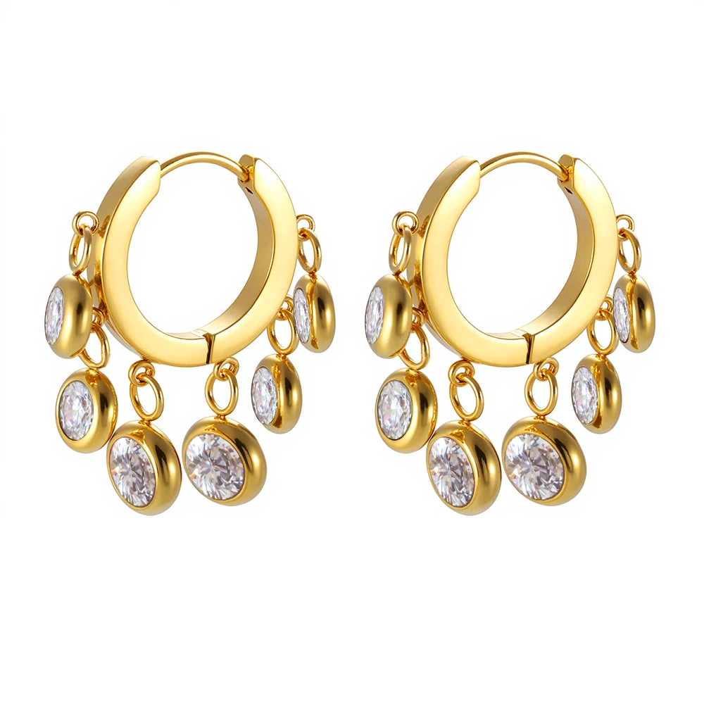 Elegance Zirk Earrings - Gold & Shinning Stones