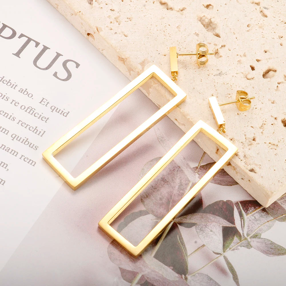 Golden Rectangle Drop Earrings