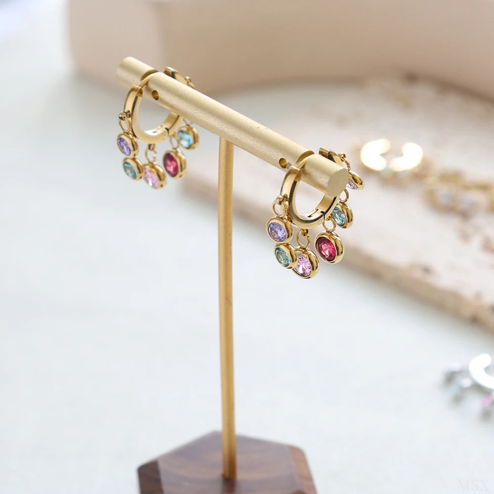 Elegance Zirk Earrings - Gold Rainbow
