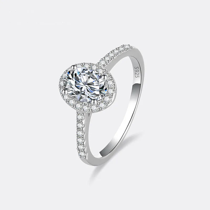 PERFANY 1/2CT Oval Cut Moissanite Ring for Women S925 Pure Silver Shiny Laboratory Certified Diamond Wedding Luxury Jewelry