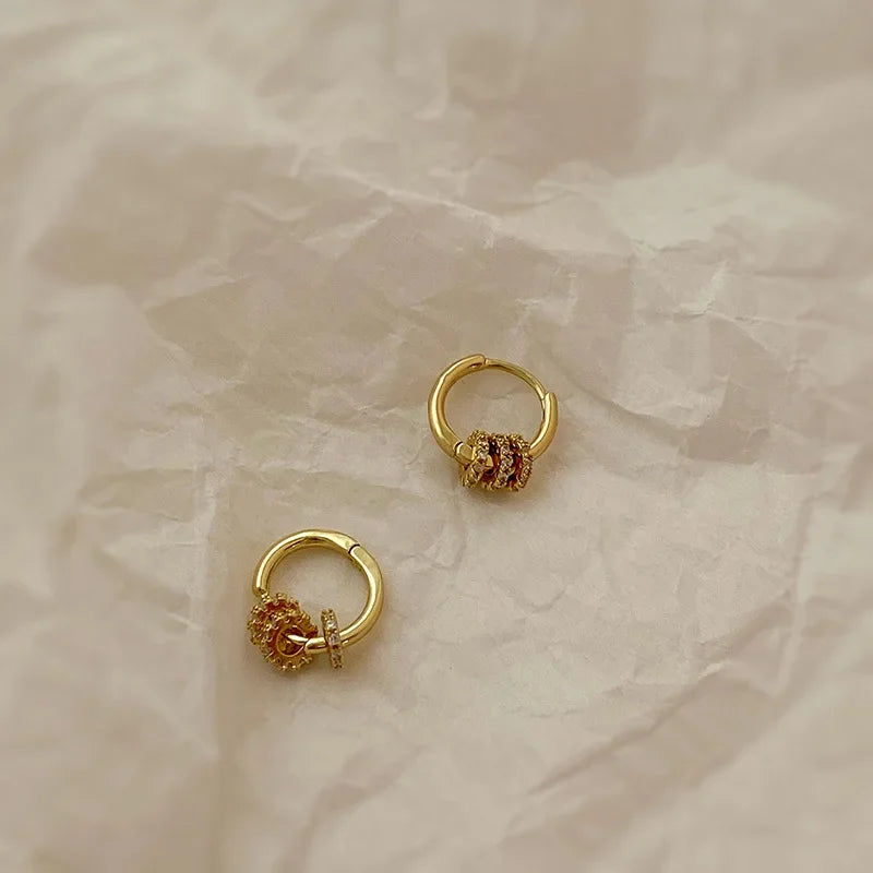 Classic Gold Color Stainless Steel Geometric Circle Hoop Earrings for Women Charm Zircon Korean Jewelry Party Accessories Gift