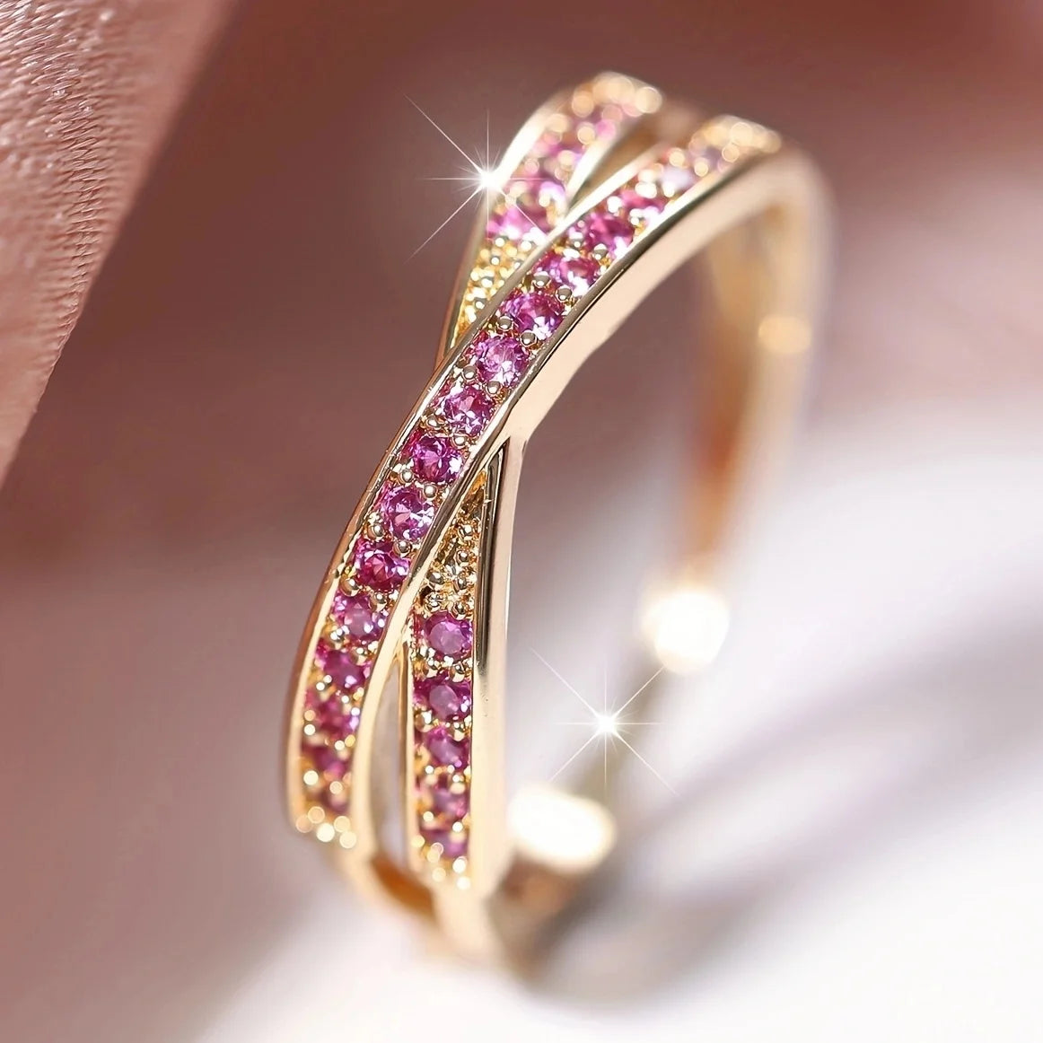 Minimalist Stacking Crossed Wedding Bands Black Gold Silver Color Blue Red Green Stone White Zircon Thin Rings For Women Jewelry