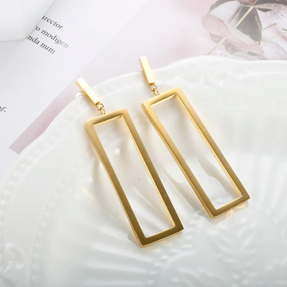 Golden Rectangle Drop Earrings