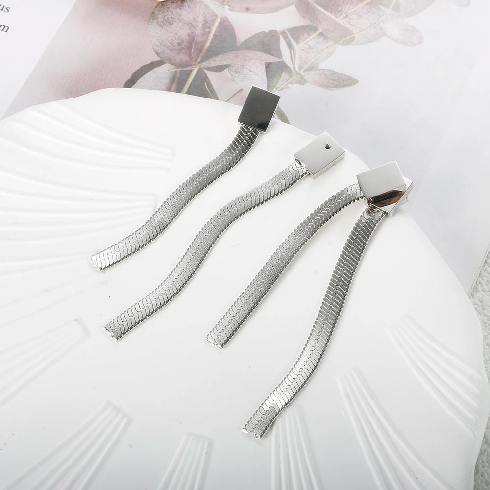 Silver Flow Chain Drops Earrings