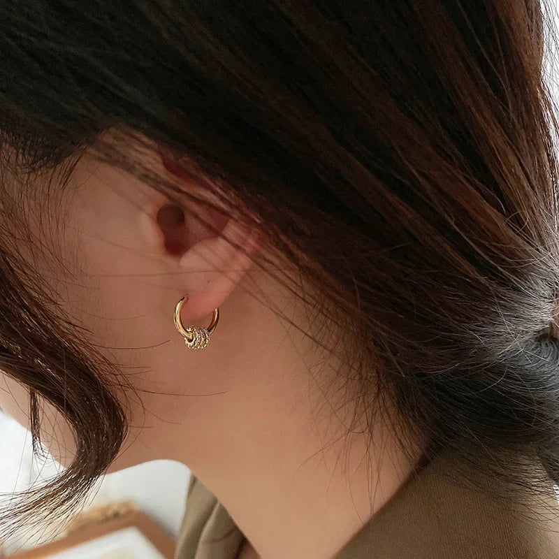Classic Gold Color Stainless Steel Geometric Circle Hoop Earrings for Women Charm Zircon Korean Jewelry Party Accessories Gift