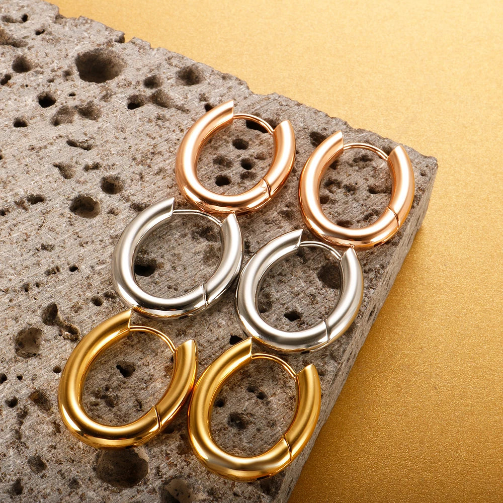 Rose Gold Waterproof Oval Hoop Earrings