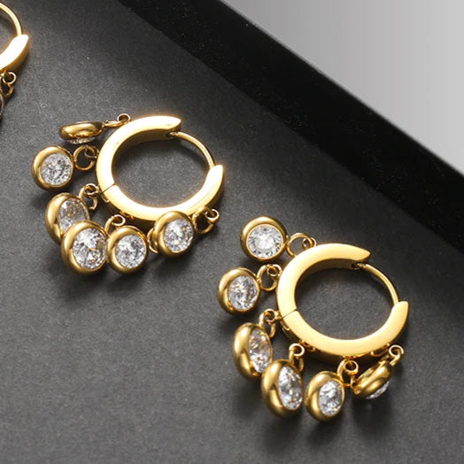 Elegance Zirk Earrings - Gold & Shinning Stones