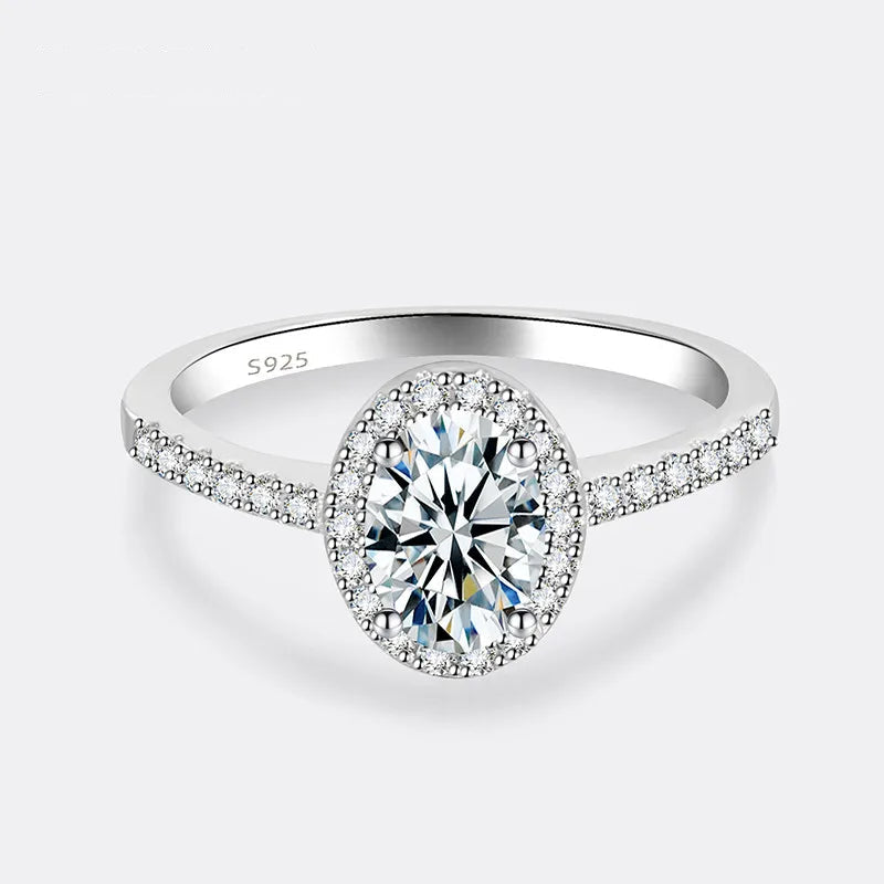 PERFANY 1/2CT Oval Cut Moissanite Ring for Women S925 Pure Silver Shiny Laboratory Certified Diamond Wedding Luxury Jewelry