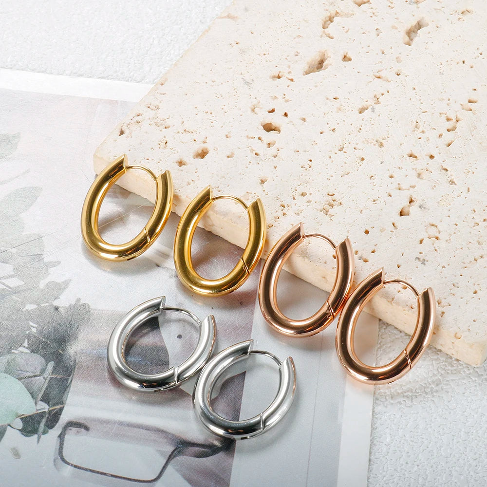Gold Waterproof Oval Hoop Earrings