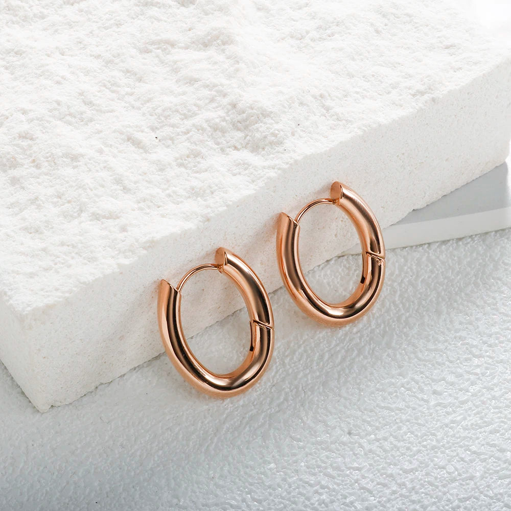 Rose Gold Waterproof Oval Hoop Earrings