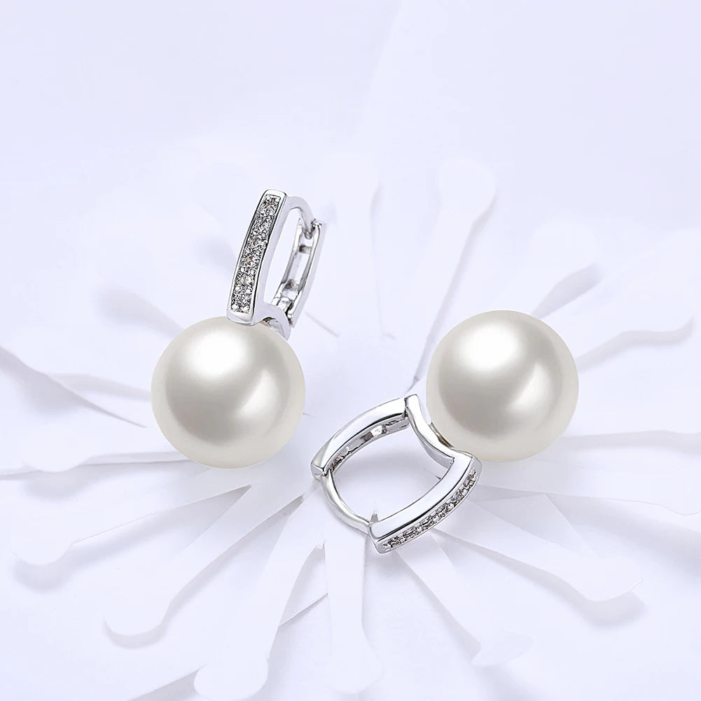Sterling Silver Jewelry Earrings 925 Sterling Silver Crystal Pearl Hoop Earrings Brincos Pendientes de plata