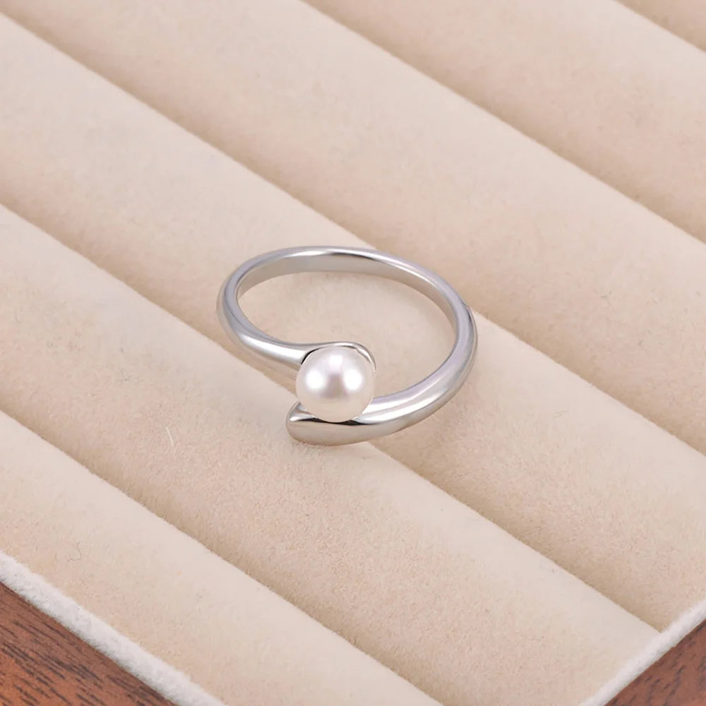 Lokaer Korean Style Imitation Pearls Open Rings for Women 18K PVD Plated Adjustable Stainless Steel Fashion Jewelry New R24078