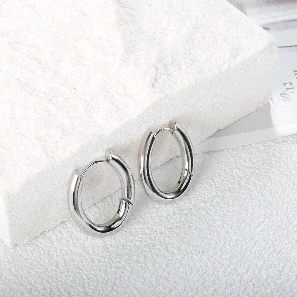 Silver Waterproof Oval Hoop Earrings