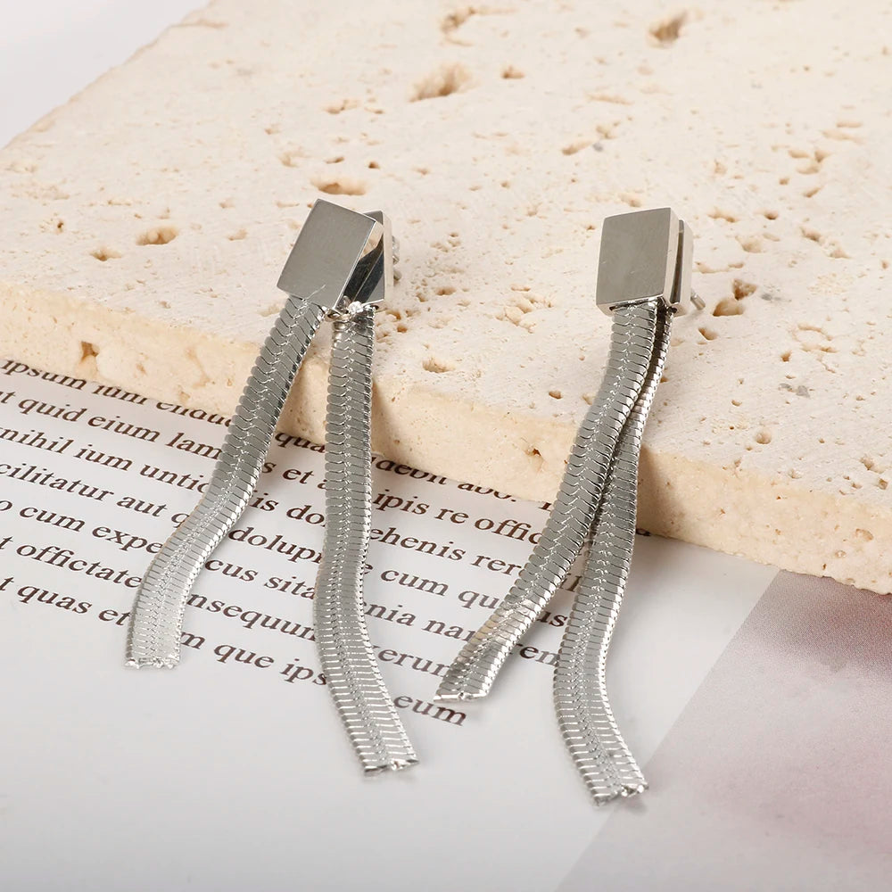 Silver Flow Chain Drops Earrings