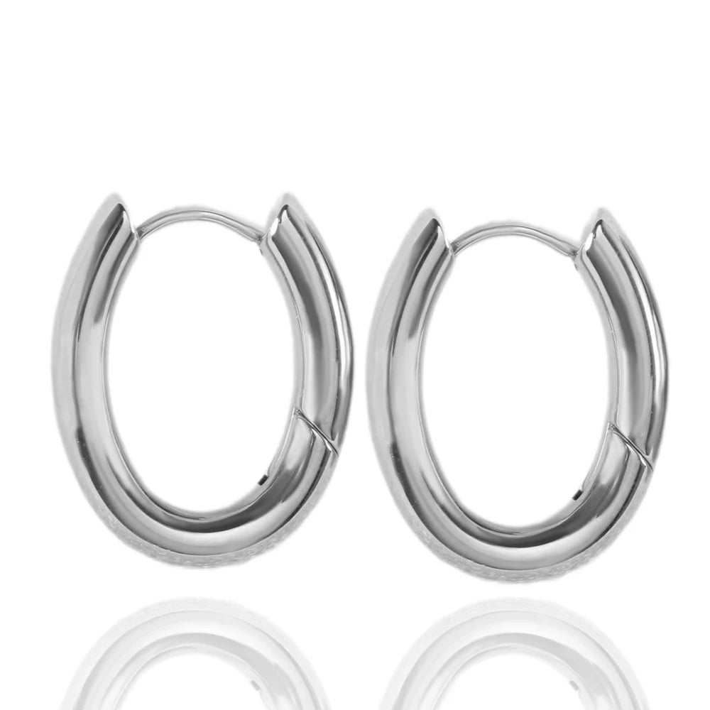 Silver Waterproof Oval Hoop Earrings