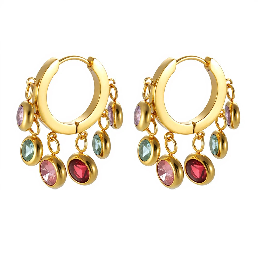 Elegance Zirk Earrings - Gold Rainbow