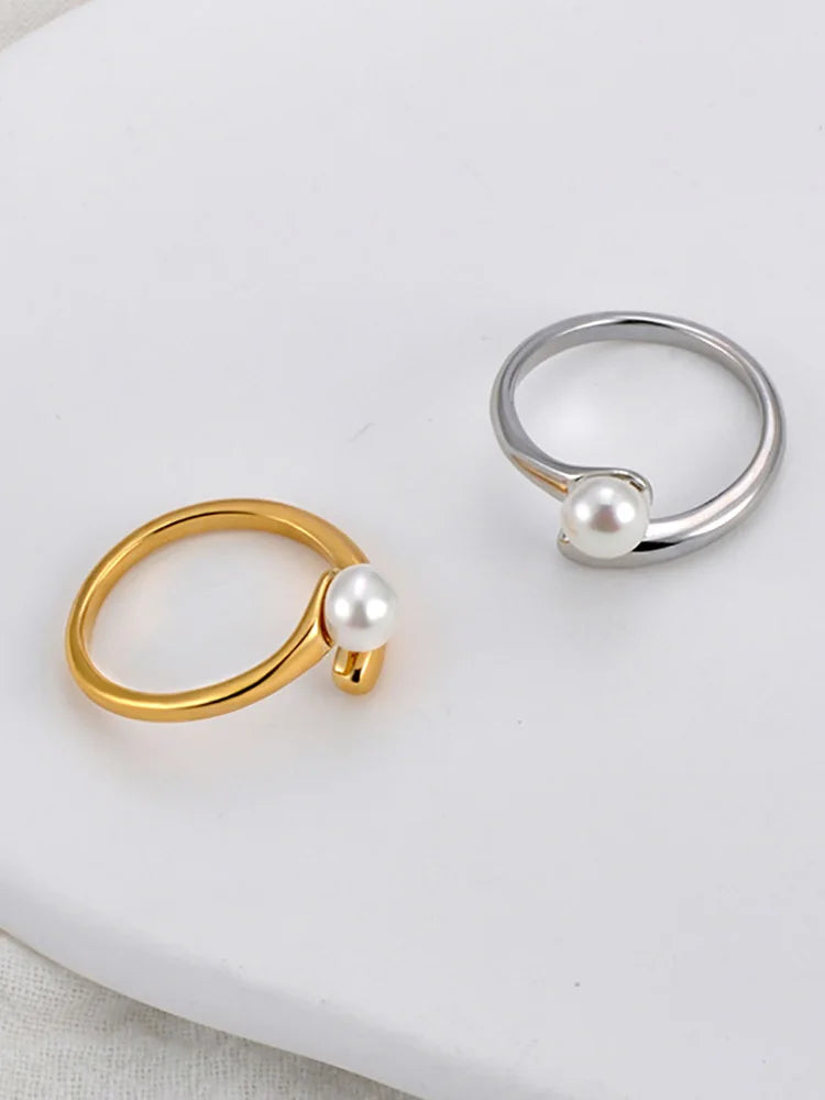 Lokaer Korean Style Imitation Pearls Open Rings for Women 18K PVD Plated Adjustable Stainless Steel Fashion Jewelry New R24078