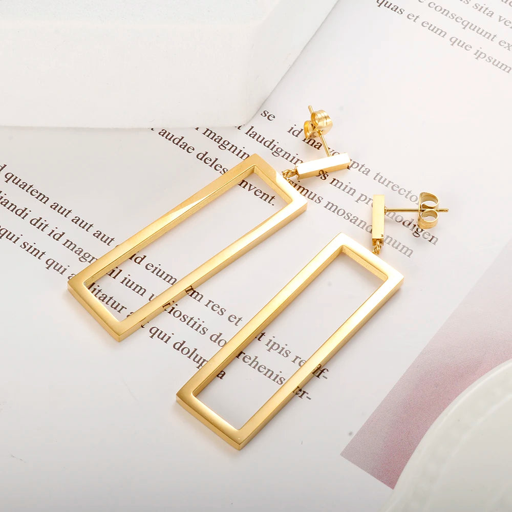 Golden Rectangle Drop Earrings