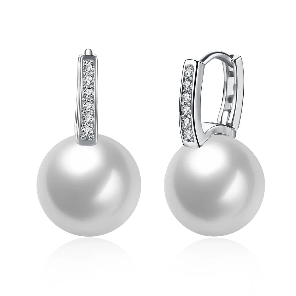 Sterling Silver Jewelry Earrings 925 Sterling Silver Crystal Pearl Hoop Earrings Brincos Pendientes de plata