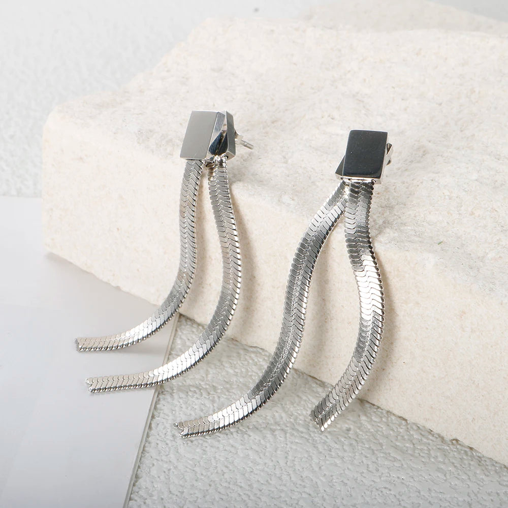 Silver Flow Chain Drops Earrings