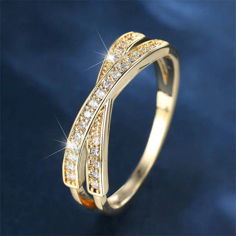 Minimalist Stacking Crossed Wedding Bands Black Gold Silver Color Blue Red Green Stone White Zircon Thin Rings For Women Jewelry