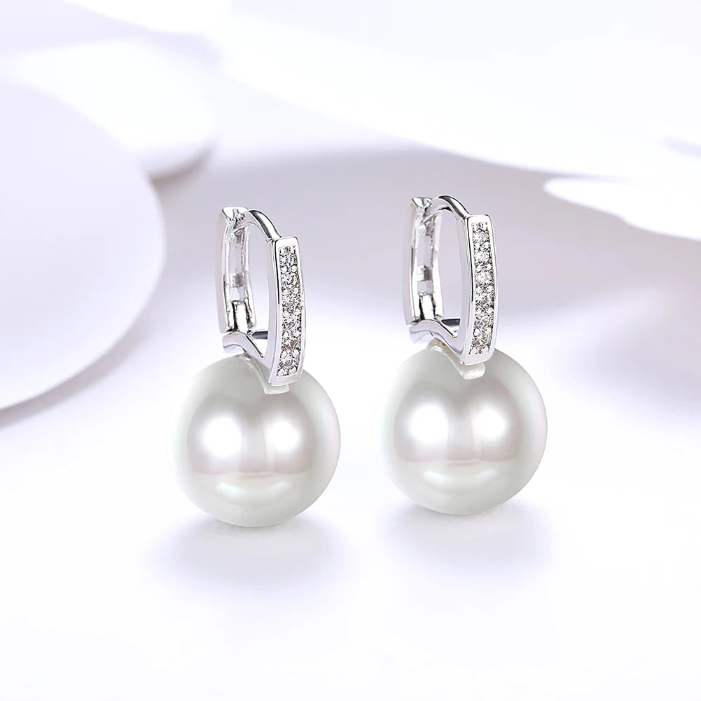Sterling Silver Jewelry Earrings 925 Sterling Silver Crystal Pearl Hoop Earrings Brincos Pendientes de plata