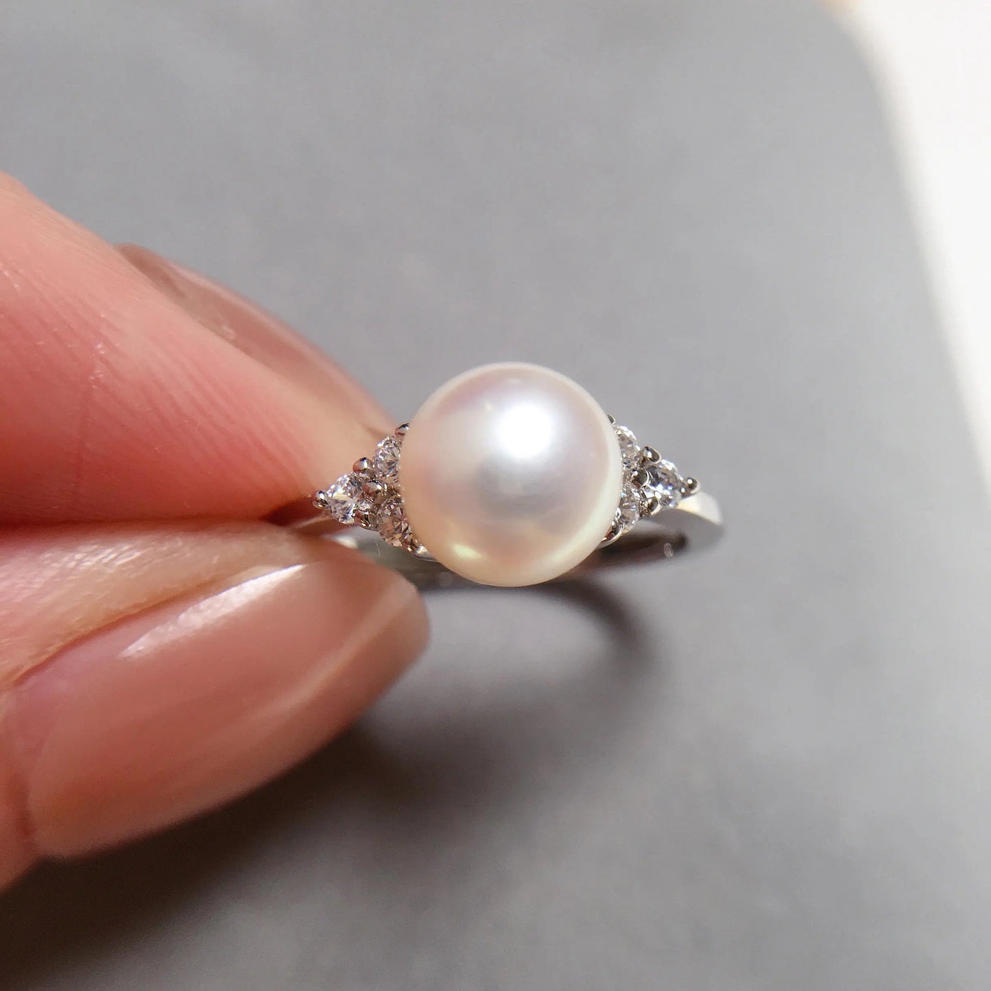 ZHBORUINI 2024 Simple Pearl Ring 100% Real Natural Pearl Gold Silver Color Women Jewelry Silver Clear Zircon Diamond Ring Gift
