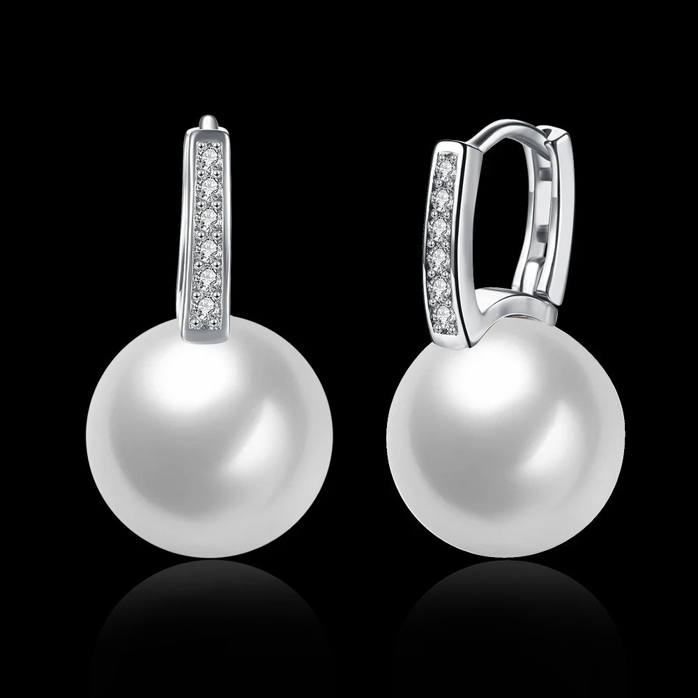 Sterling Silver Jewelry Earrings 925 Sterling Silver Crystal Pearl Hoop Earrings Brincos Pendientes de plata
