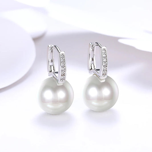 Sterling Silver Jewelry Earrings 925 Sterling Silver Crystal Pearl Hoop Earrings Brincos Pendientes de plata