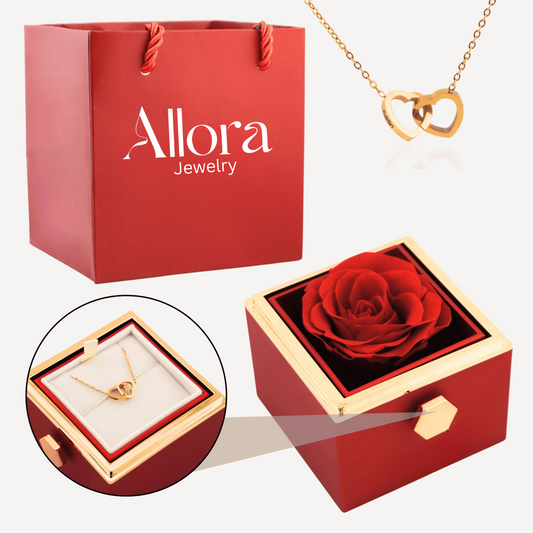 Coffret Rose Éternelle + Collier Personnalisé 
