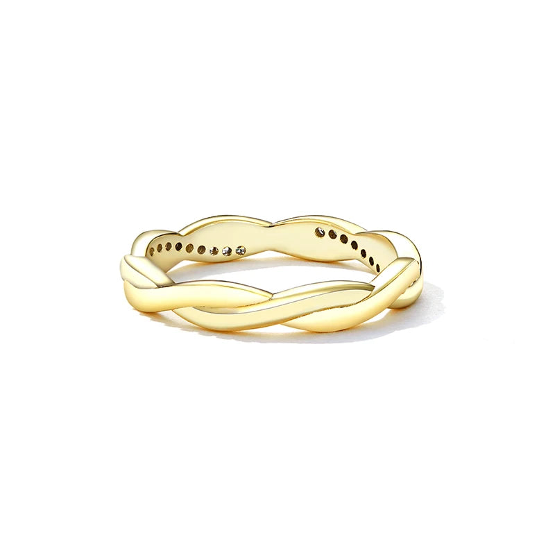 BAMOER 925 Sterling Silver Simple Twisted Ring 14K Gold Plated Cubic Zirconia Eternity Band for Women 3 Colors BSR248