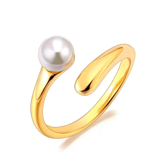 Lokaer Korean Style Imitation Pearls Open Rings for Women 18K PVD Plated Adjustable Stainless Steel Fashion Jewelry New R24078